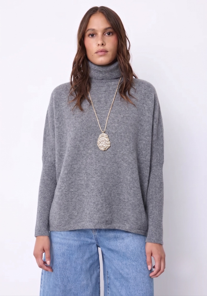 Pull Poncho Cachemire Margareth Gris Chiné - Notshy