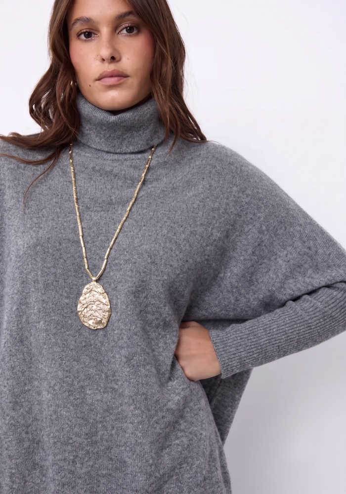 Pull Poncho Cachemire Margareth Gris Chiné - Notshy