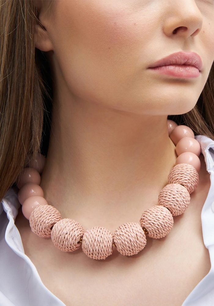 Collier Raffia Beads Peach - Vanessa Baroni