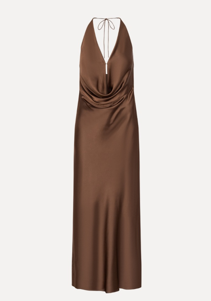 Robe Chiffon Halter Dark Brown - Rotate