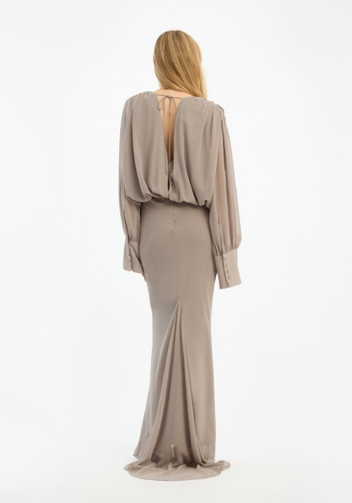 Robe Chiffon LS Maxi Taupe - Rotate