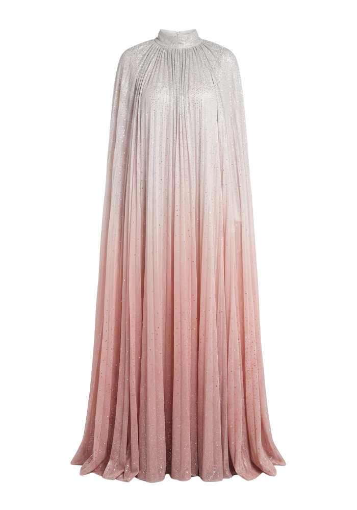 Robe Georgette Longue Manches Drapées Rose - Avaro Figlio Milano