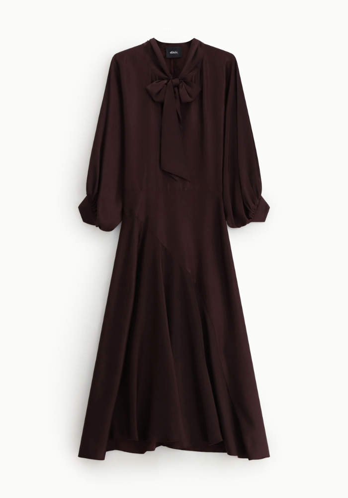 Robe Longue Col À Nouer Bordeaux - Dixie