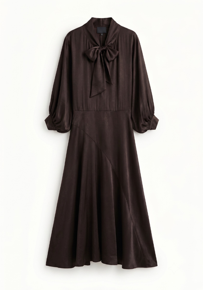 Robe Longue Col À Nouer Marron - Dixie