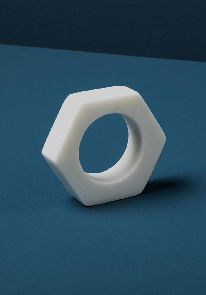 Rond De Serviette Hexagonal En Marbre Blanc - Be home