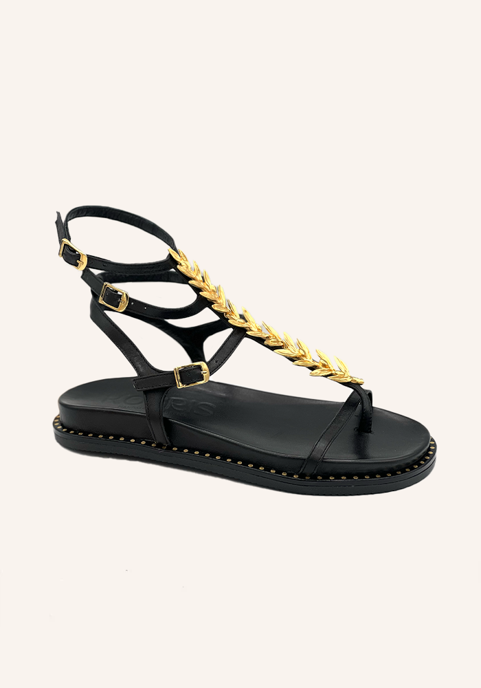 Sandales Elia 3 Brides Noires Semelle Épaisse - Greek Designer