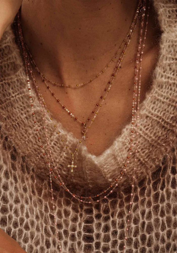 Sautoir Classique Gigi Or Rose Et Résines Blush 60cm - Gigi Clozeau