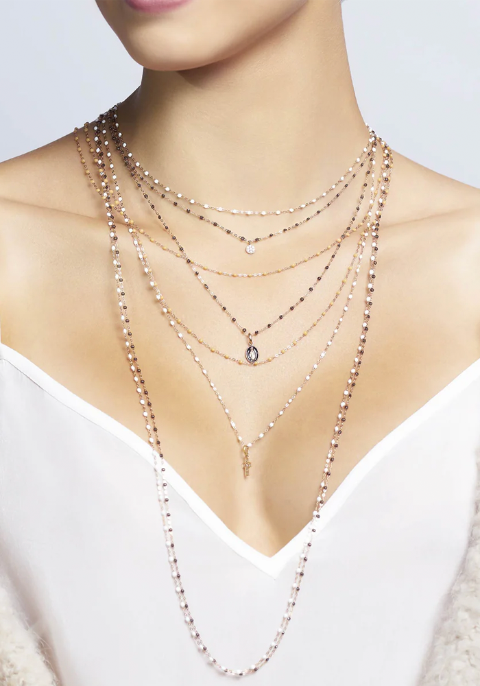 Sautoir Classique Gigi Or Rose Et Résines Quartz 86cm - Gigi Clozeau
