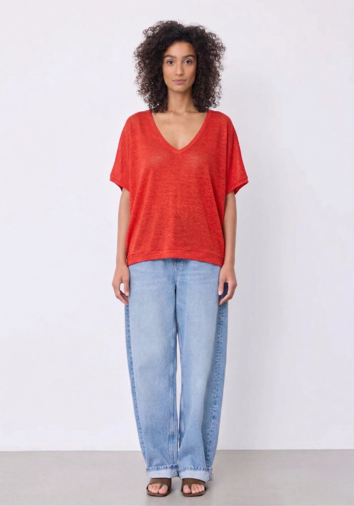 T-Shirt En Lin Sophia Tomate - Notshy