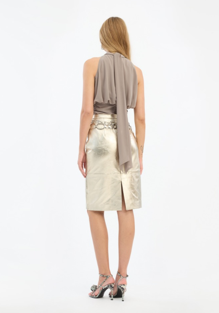 Top Chiffon Ruched Taupe - Rotate