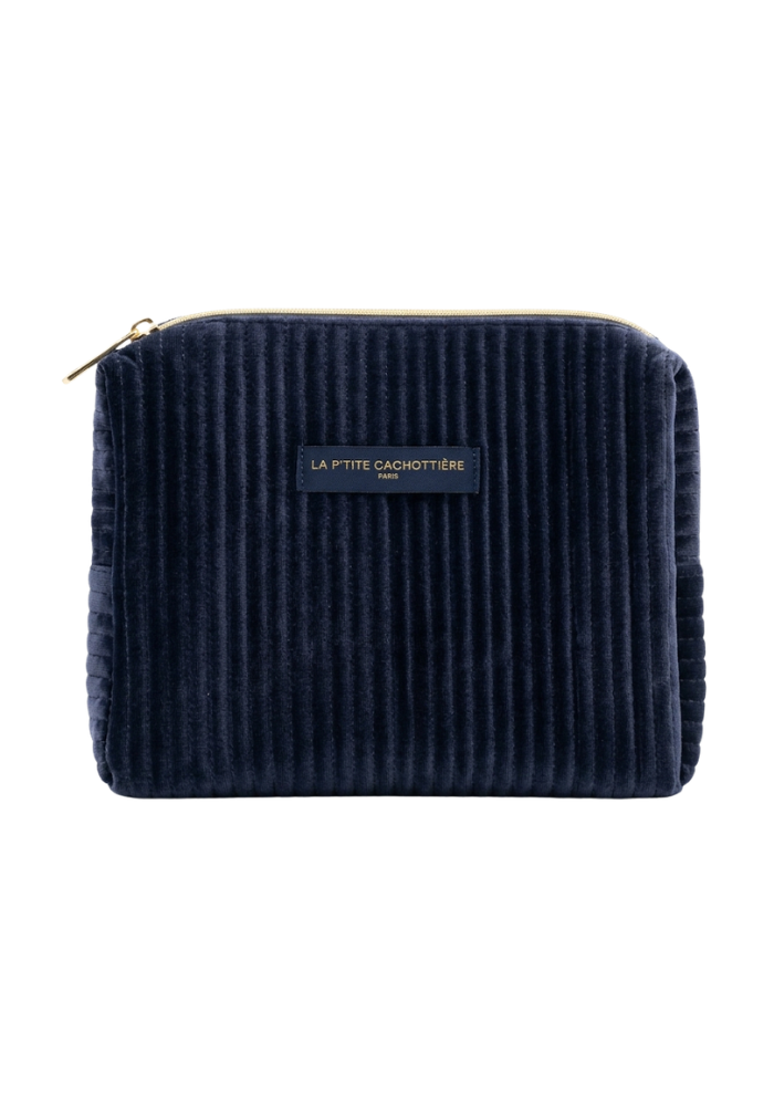 Trousse En Velours Matelassee Bleu Nuit - La Petite Cachottière