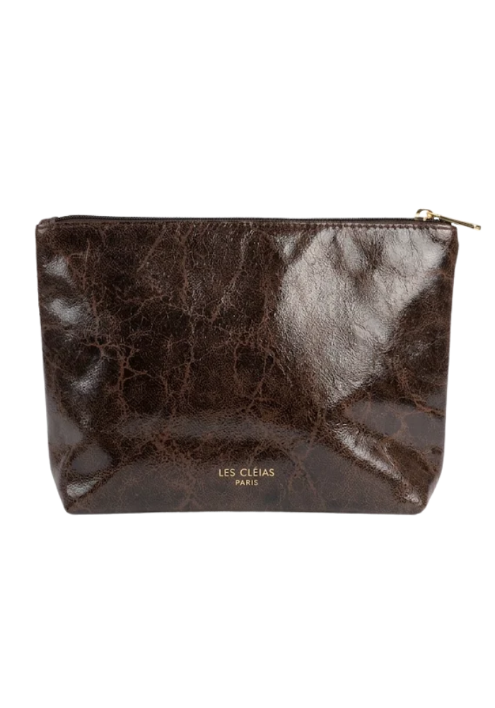 Trousse Nacéria Cuir Vintage Marron Foncé - Les Cleias