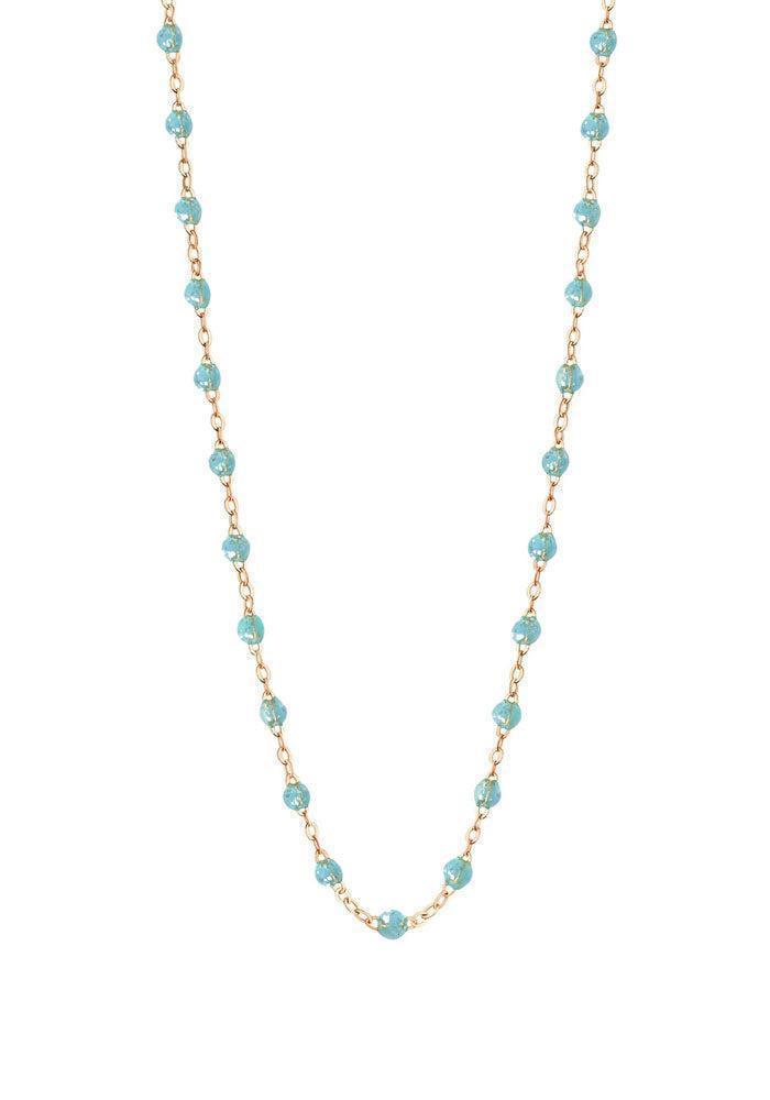 Collier Classique Gigi Or Rose Et Résines Aqua 50cm