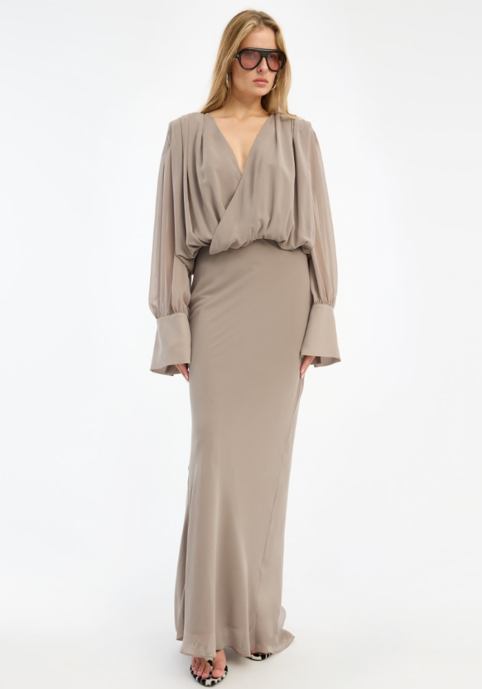 Robe Chiffon LS Maxi Taupe - Rotate