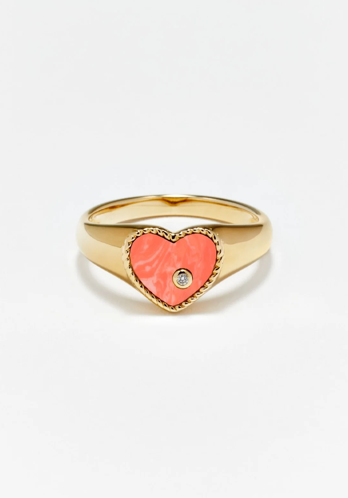 Baby Coral Heart Signet Ring