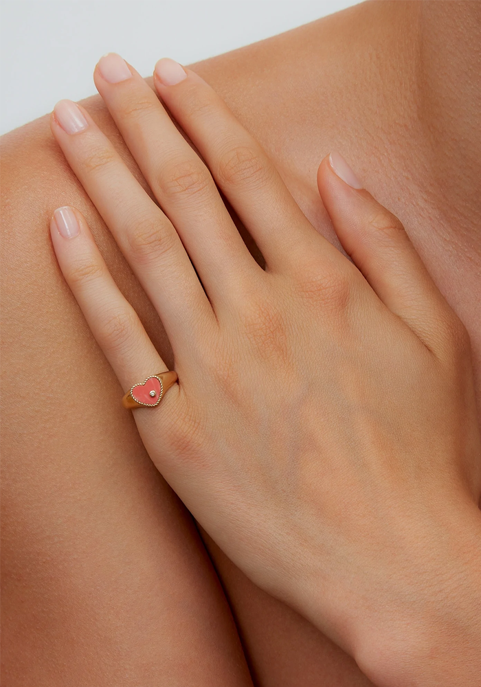 Baby Coral Heart Signet Ring