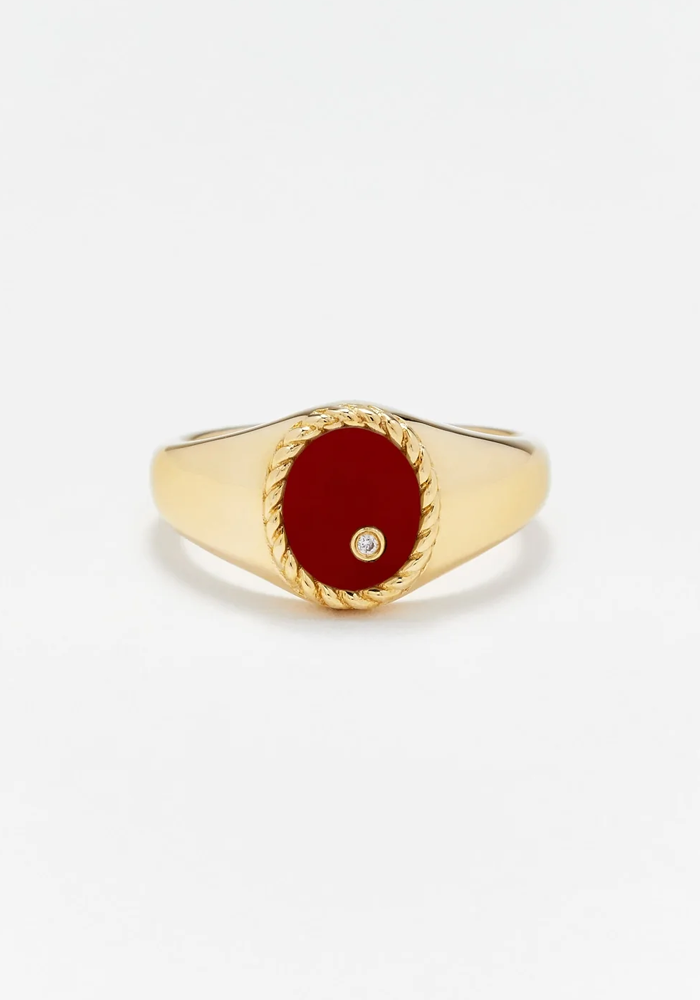 Baby Oval Red Agate Signet Ring