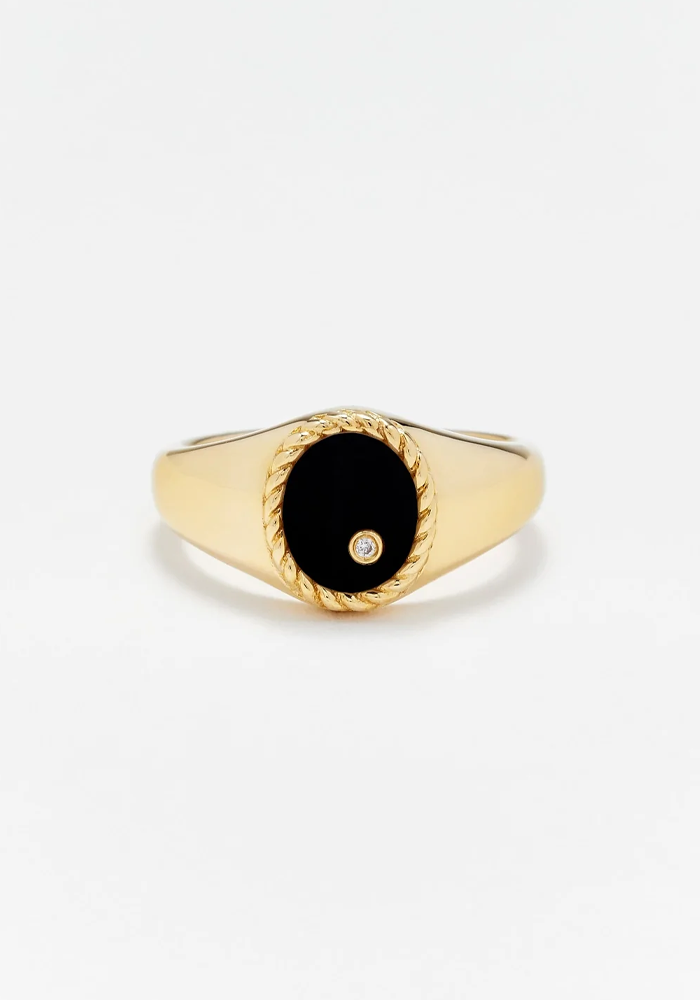 Baby Chevalière Ovale Onyx Noir - Yvonne Léon