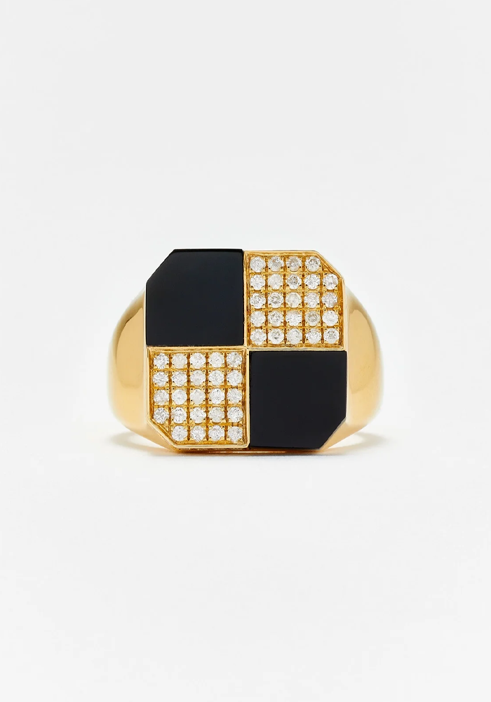 Bague Petit Damier Onyx Or Jaune - Yvonne Léon