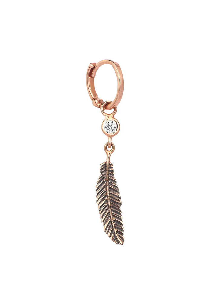 Boucle D'Oreille Feather Solitaire Dangling Hoop - Kismet By Milka