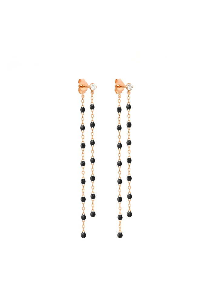 Boucles D'Oreilles Dansantes Classique Gigi Diamant Or Rose Résines Noire - Gigi Clozeau