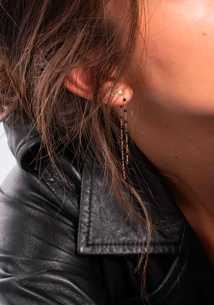 Boucles D'Oreilles Dansantes Classique Gigi Diamant Or Rose Résines Opale - Gigi Clozeau