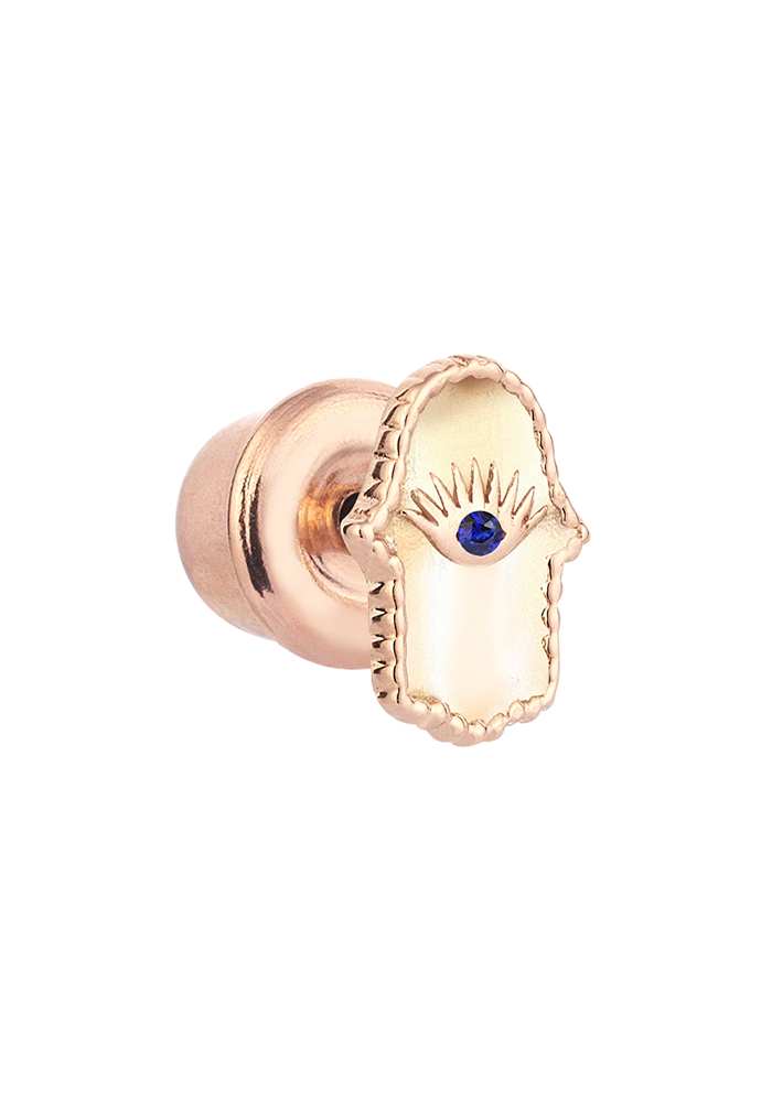 Boucle D'oreille "Hamsa Main" En Saphir Et Or Rose