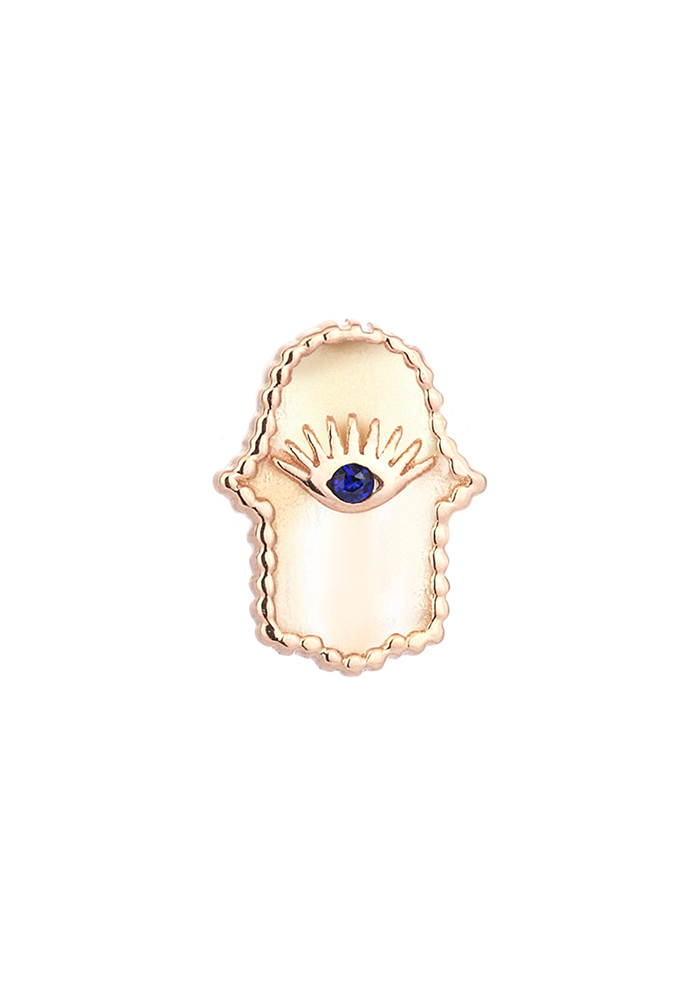 Boucle D'oreille "Hamsa Main" En Saphir Et Or Rose