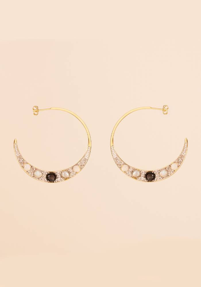 Boucles D'Oreilles Mirage Onyx, Labradorite Et Pierre De Lune - Be Maad