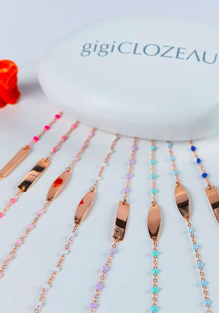 Bracelet Enfant Little Gigi Plaque Rectangle Résine Jade Or Rose 13cm - Gigi Clozeau