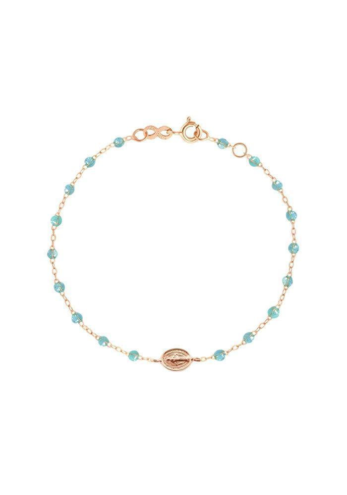 Bracelet Madone Or Rose Et Résines Aqua 17cm