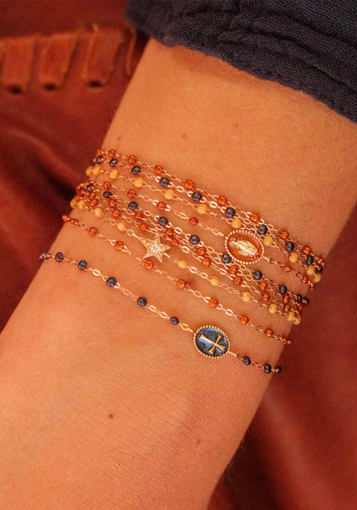 Bracelet Classique Gigi Or Rose Et Résines Bleu Nuit 17cm