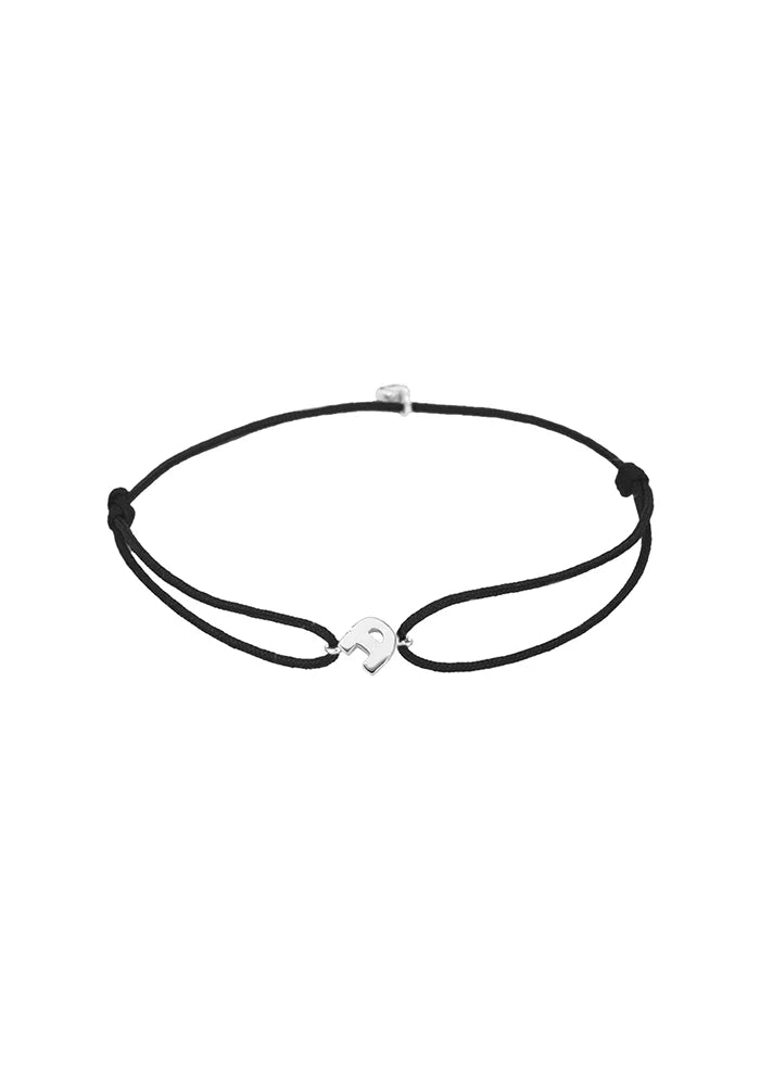 Bracelet Initiale Or Blanc Sur Cordon Noir - Kismet