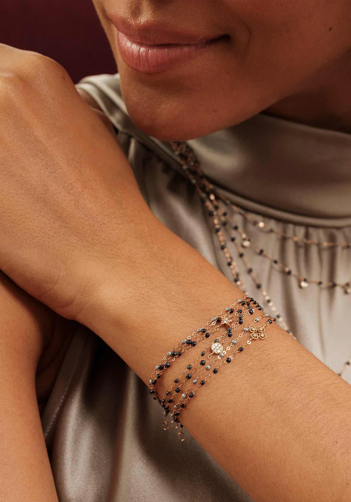 Lucky Clover Diamond Bracelet Rose Gold Diamond and Black Resin 17cm