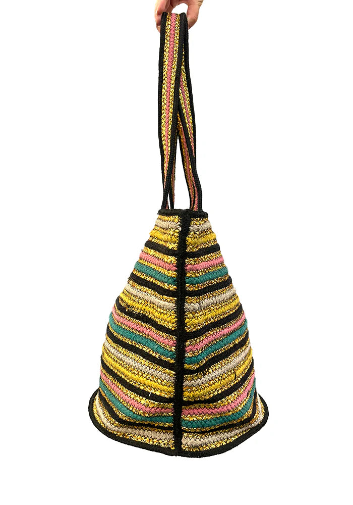 Cabas Rayé Doré, Multicolore Et Noir - Blush Sélection Maroquinerie
