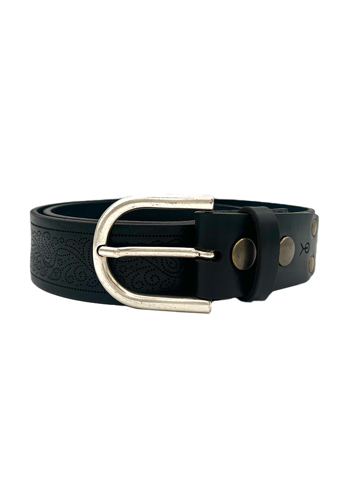 Ceinture Cuir Piqué Cashmere Noir - Yolete