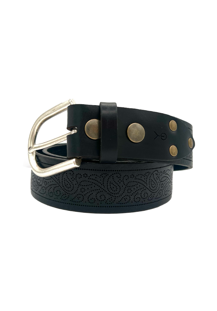 Ceinture Cuir Piqué Cashmere Noir - Yolete