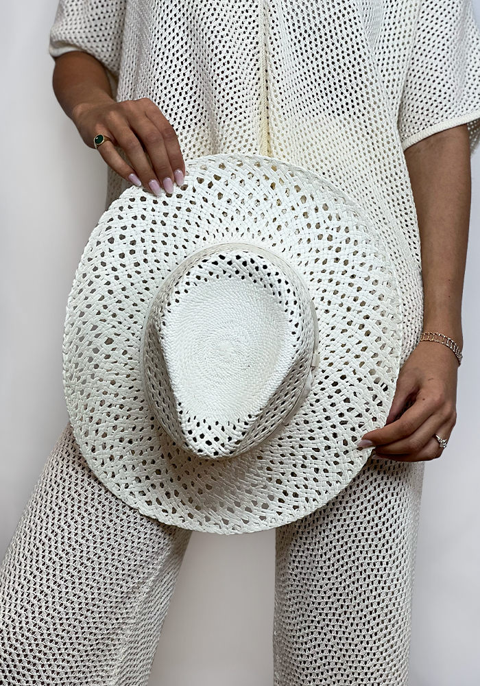 Chapeau Panama Paille Naturelle Blanc - Blush Sélection Accessoires