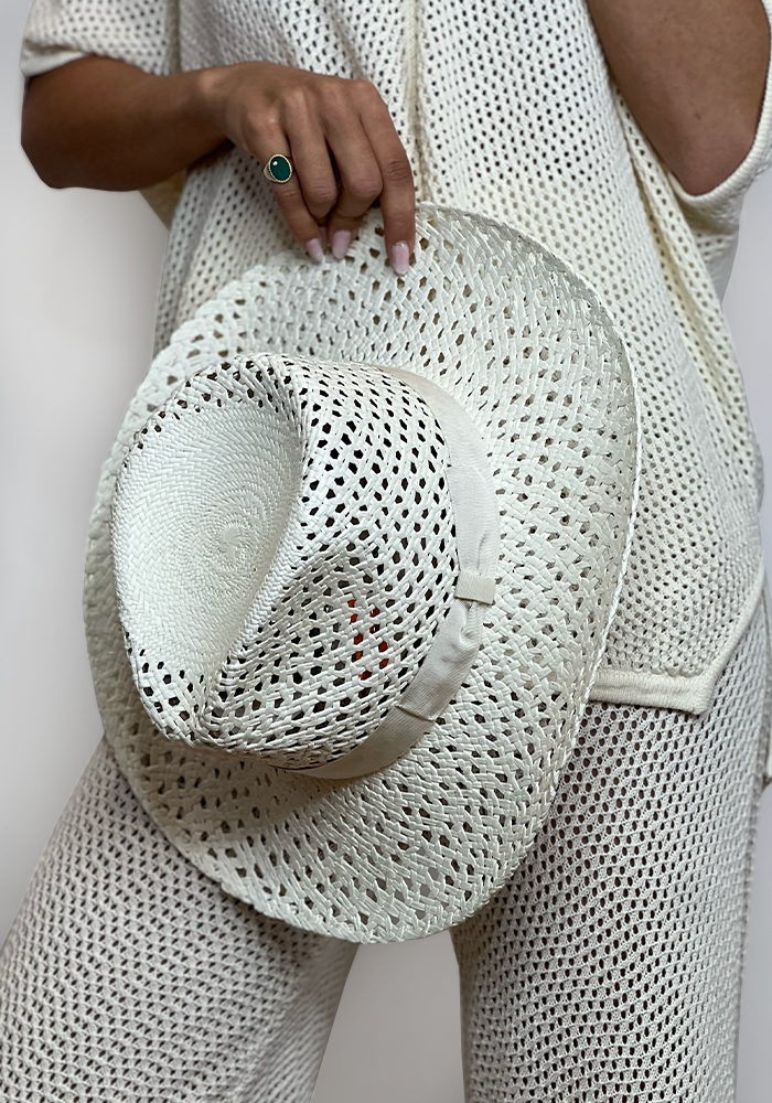 Chapeau Panama Paille Naturelle Blanc