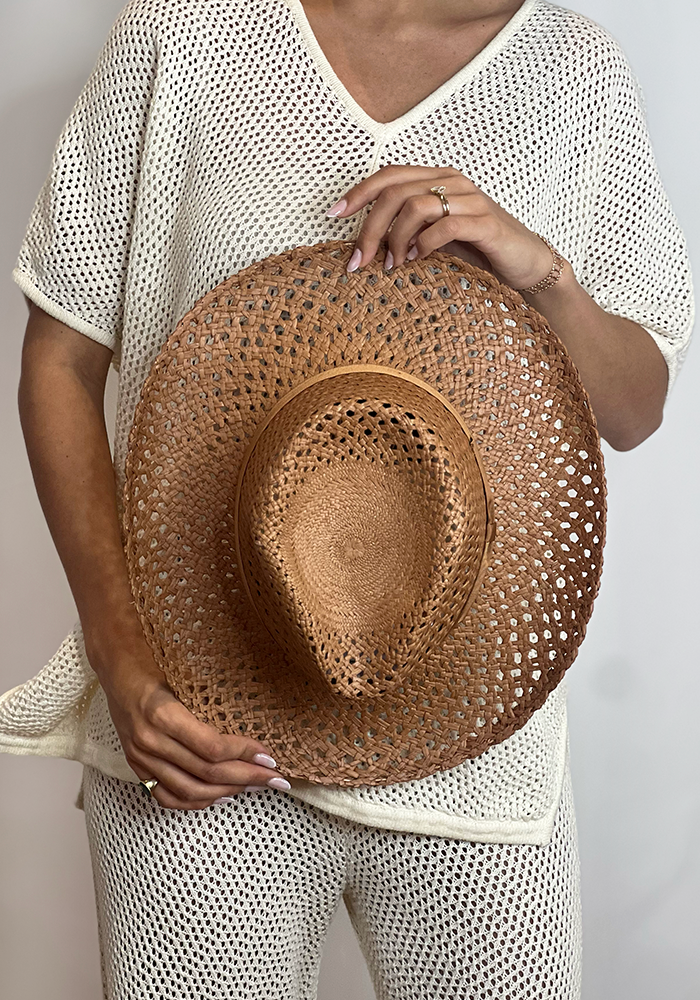 Chapeau Panama Paille Naturelle Camel - Blush Sélection Accessoires