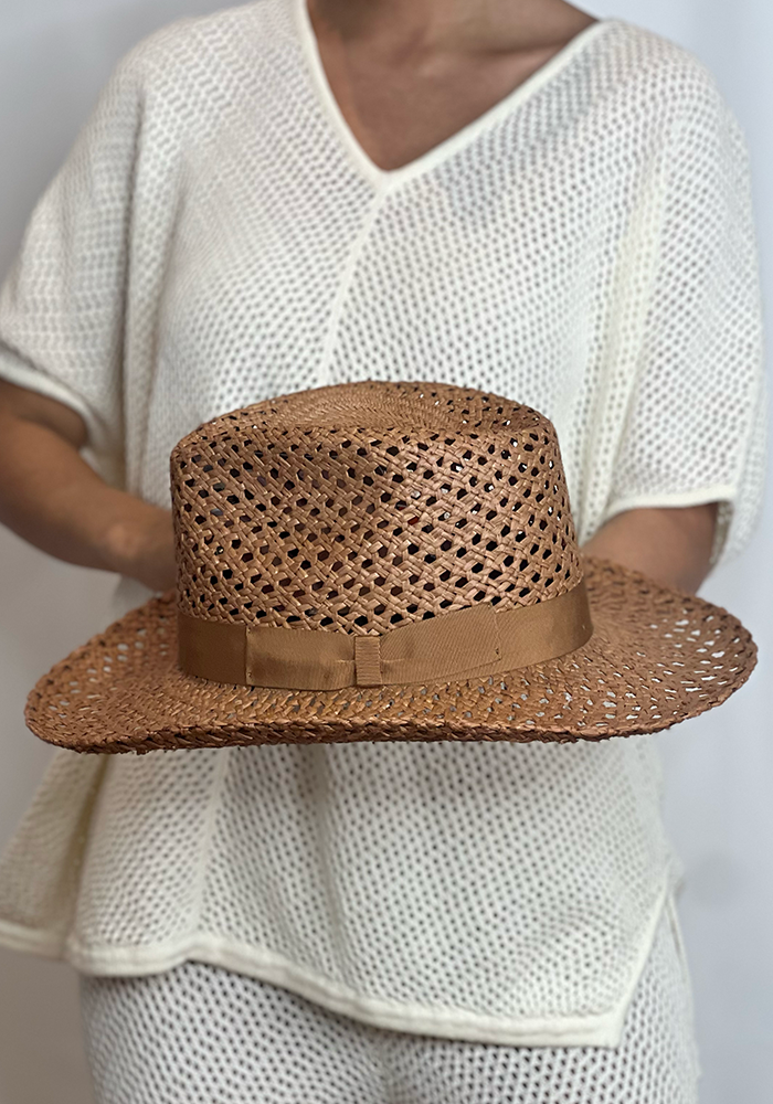 Chapeau Panama Paille Naturelle Camel - Blush Sélection Accessoires