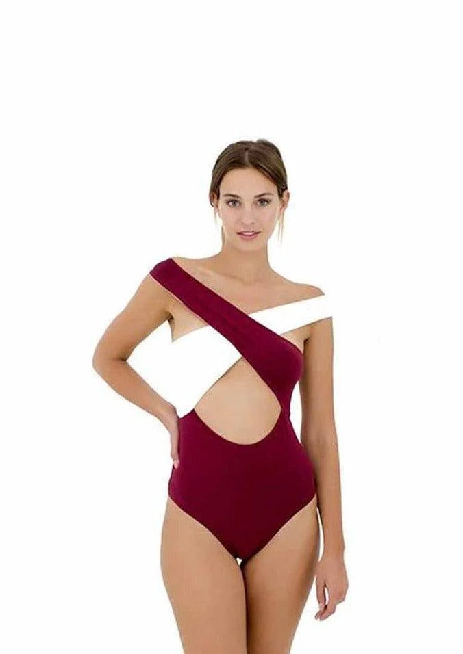Maillot de Bain Chloé Bordeaux & Blanc - Luz