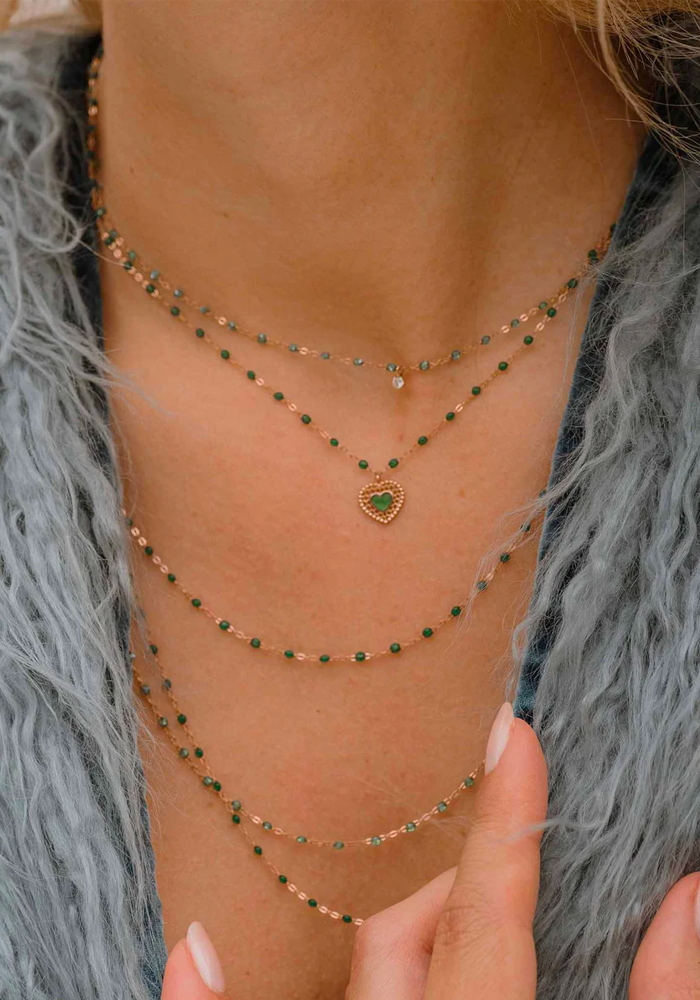 Collier Classique Gigi Or Rose Et Résines Emeraude 45cm - Gigi Clozeau
