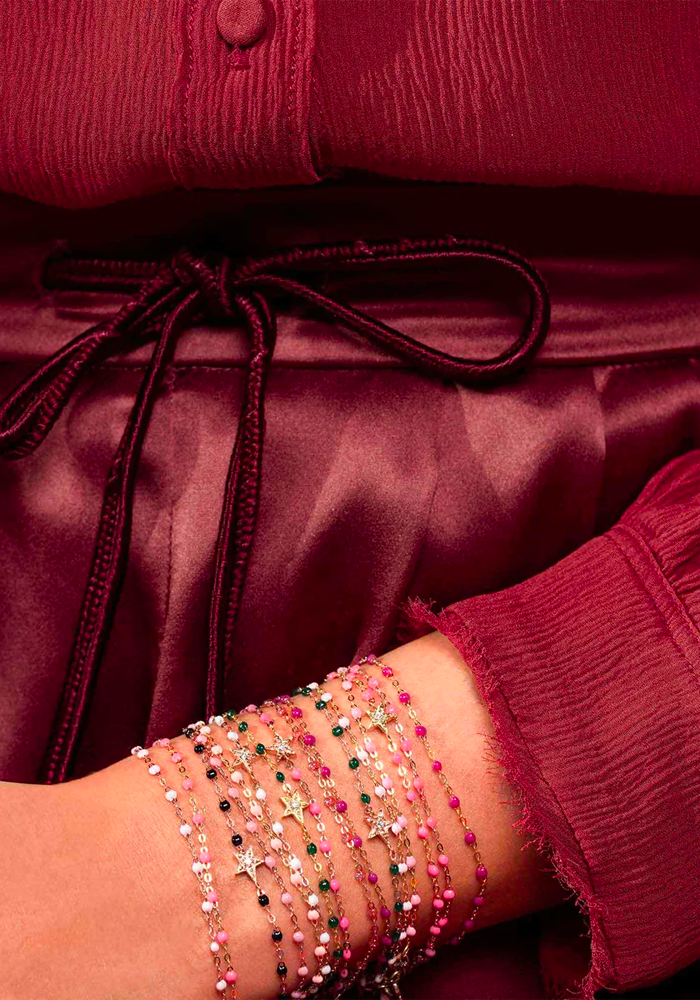 Bracelet Classique Gigi Étoile Diamant Or Rose Et Résines Emeraudes 17cm - Gigi Clozeau