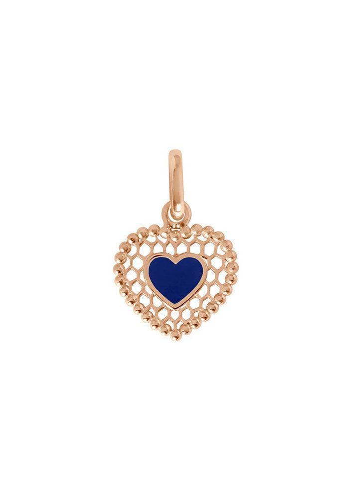 Pendentif Coeur Dentelle Or Rose Résine Bleu De Prusse