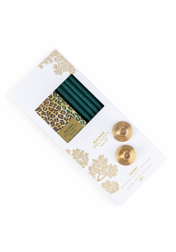 Coffret Malachite Bougies Fines Et Bougeoirs Adaptateurs - Maison Pechavy