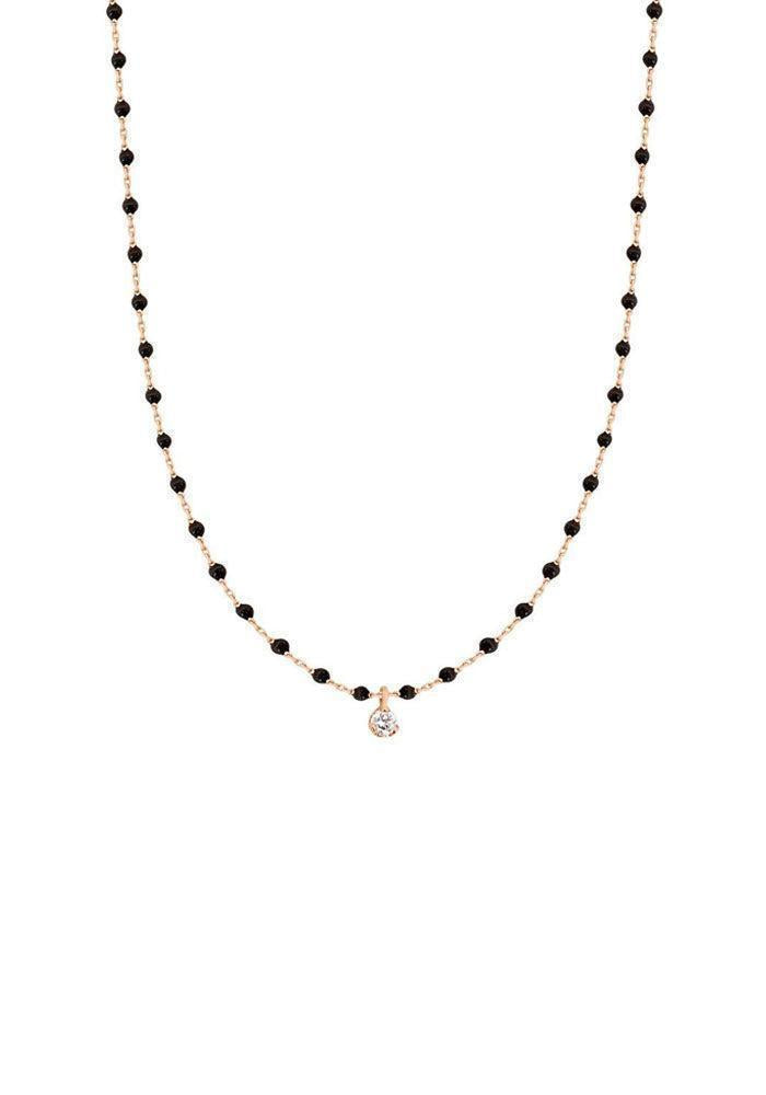 Mini Gigi Necklace Rose Gold Diamond And Black Resins 40cm