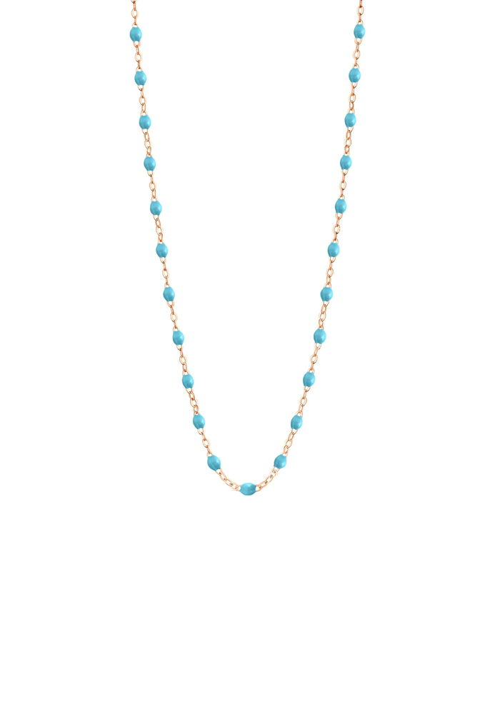 Collier Classique Gigi Or Rose Et Résines Turquoise 42cm