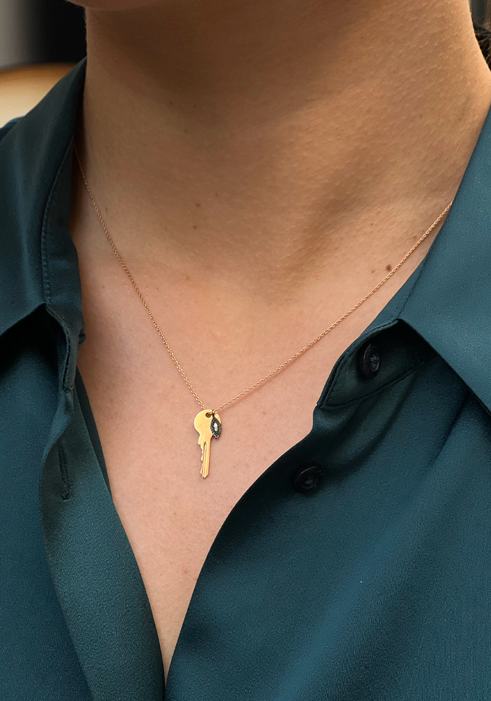 Collier Clef Or Rose Et Oeil Diamants Blancs - Kismet By Milka