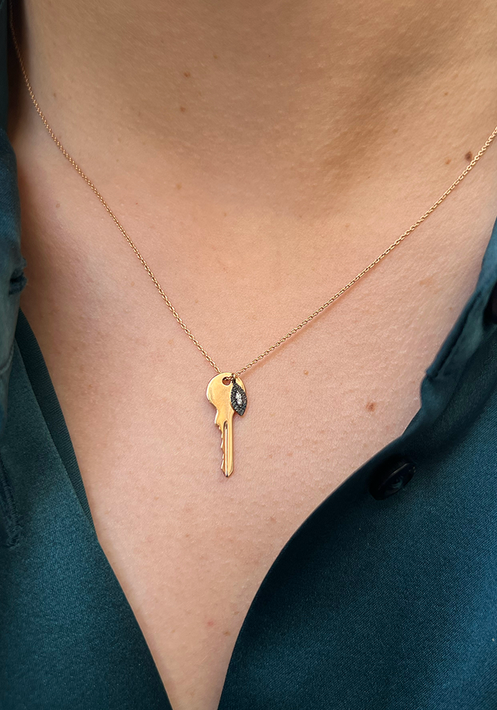 Collier Clef Or Rose Et Oeil Diamants Blancs - Kismet By Milka